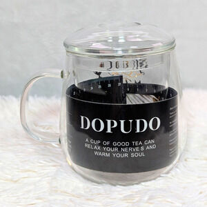 DOPUDO Glass Tea Cup w/ Infuser & Lid - 17.6oz "Best Dad Ever" Gold Graphic Mug